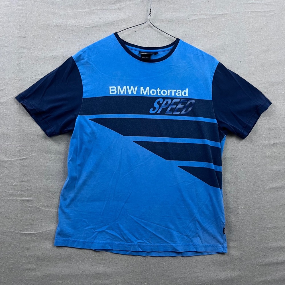 BMW Motorrad Speed T-Shirt Mens‎ Large Blue Colorblock Graphic Short Sleeve Tee